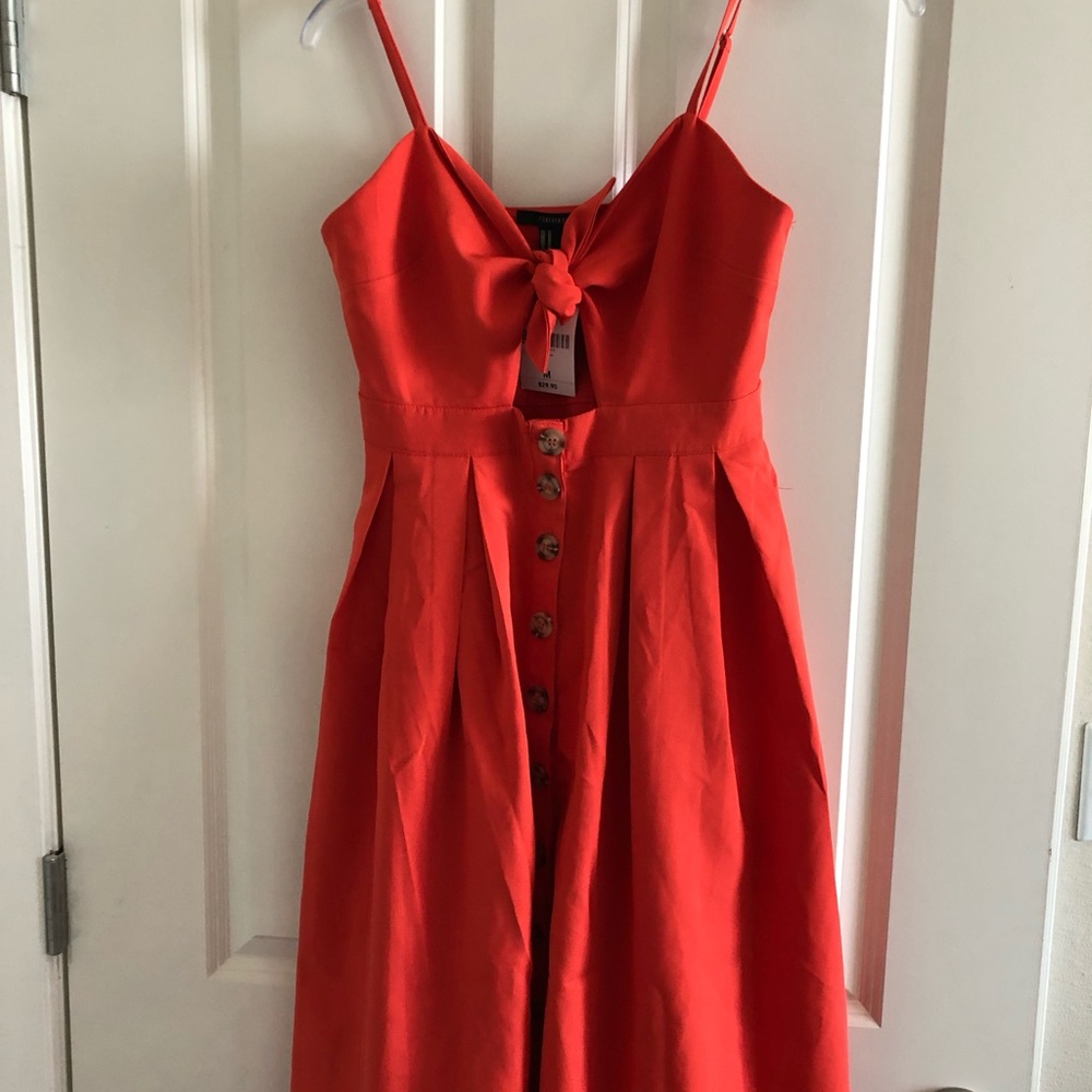 *SOLD* Orange button dress with center tie